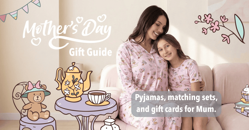 mum and daughter wearing matching bamboo mum pyjamas Mother’s Day gift guide Bellabu Bear