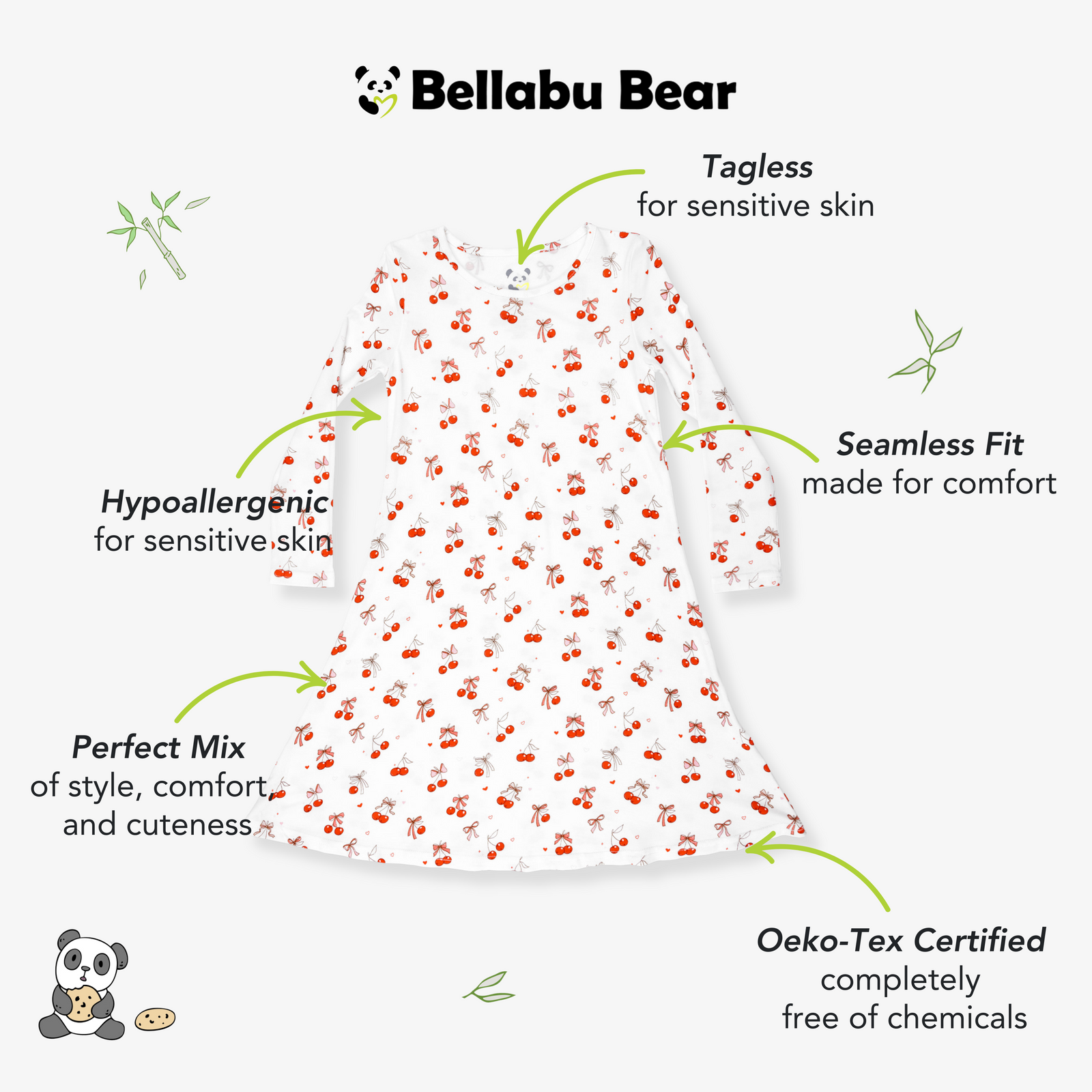 فستان بناتي بأكمام طويلة من الخيزران من تشيري أون توب