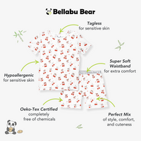 طقم بيجاما قصير للأطفال من الخيزران بتصميم الكرز على القمة