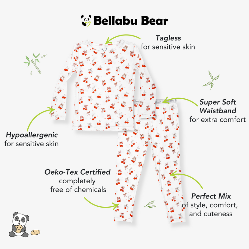 بيجامات أطفال من الخيزران بتصميم الكرز على القمة