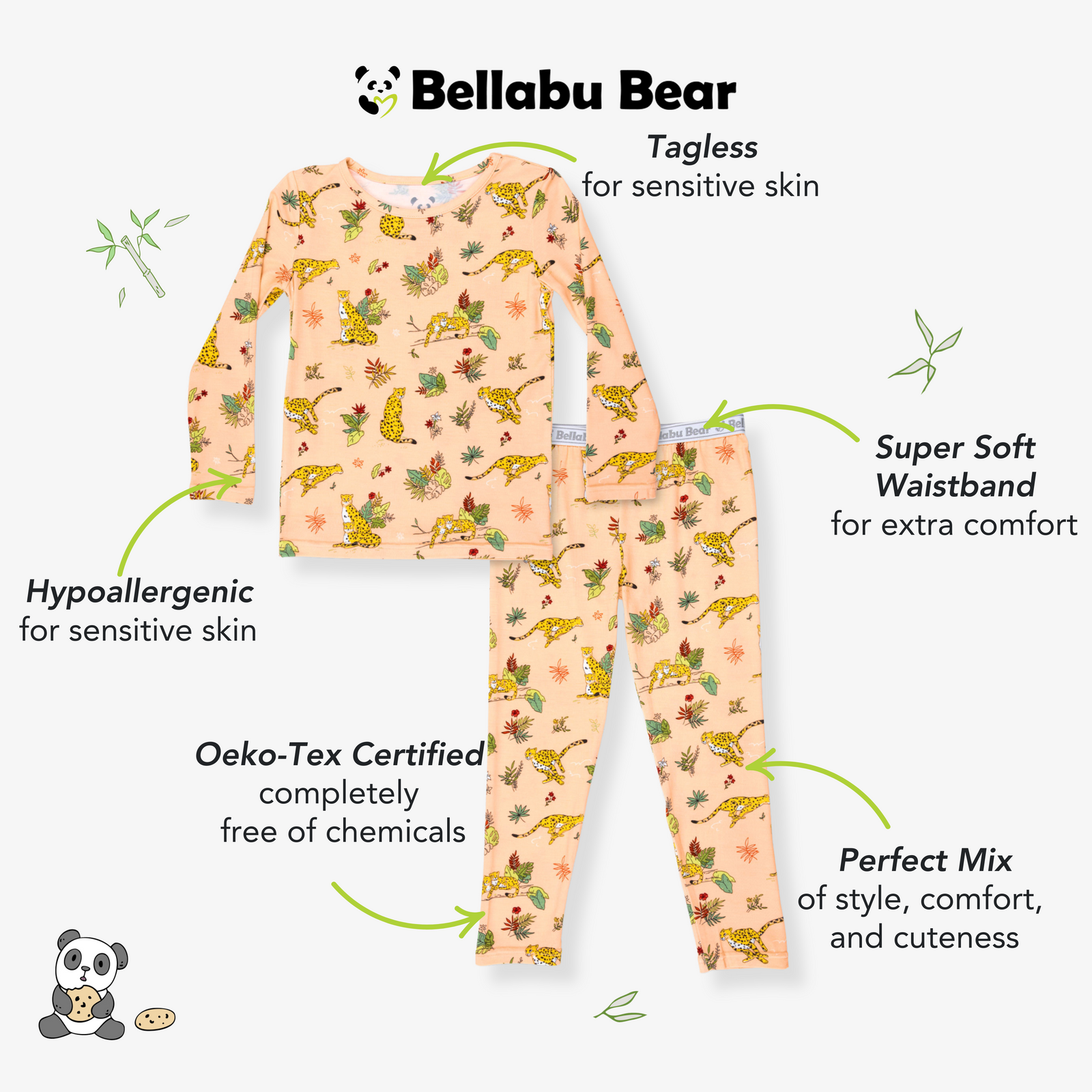 Pounce In Paradise Cheetah Bamboo Kids Pajamas