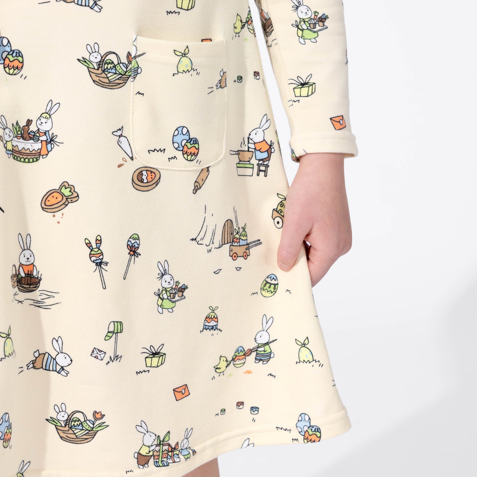 فستان بناتي بأكمام طويلة من قماش تيري فرنسي من باني وركشوب