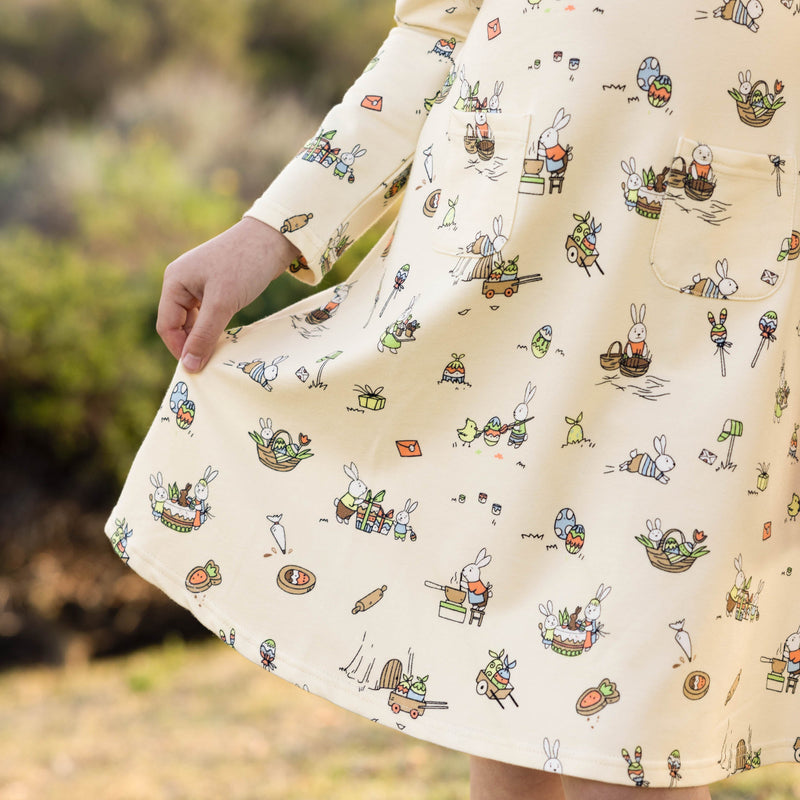 فستان بناتي بأكمام طويلة من قماش تيري فرنسي من باني وركشوب