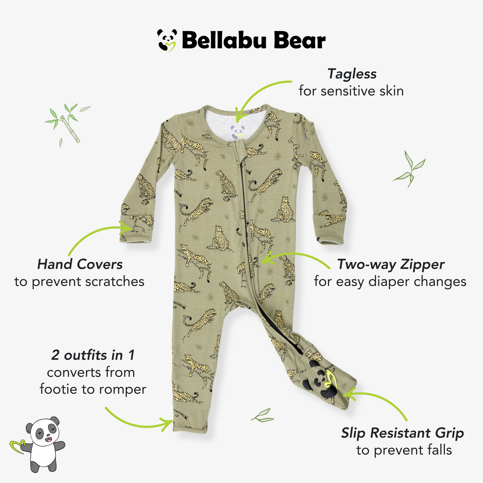 Sage & Spots Leopard Bamboo Convertible Footie