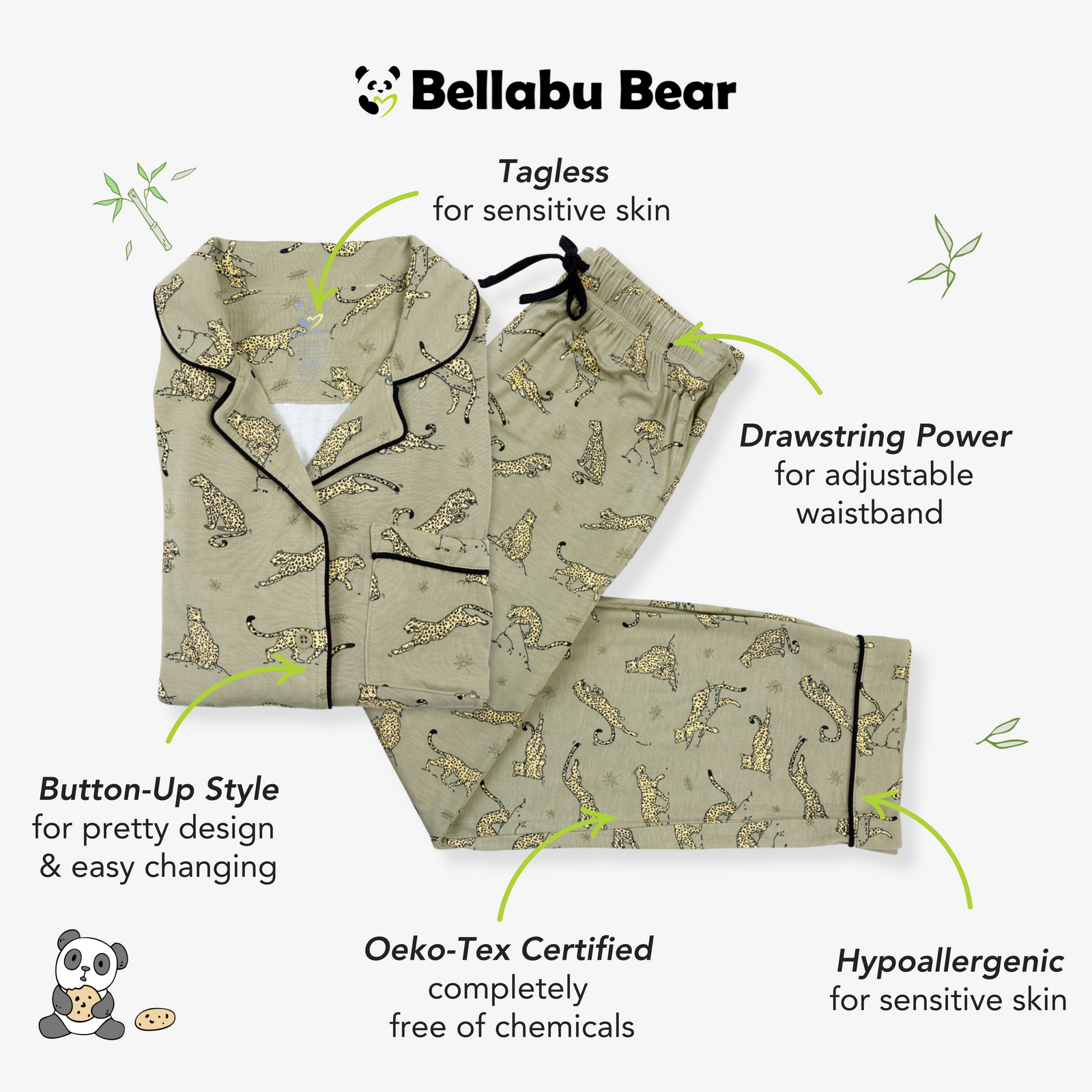 طقم بيجاما نسائي من الخيزران بنقشة جلد النمر من سيج آند سبوتس