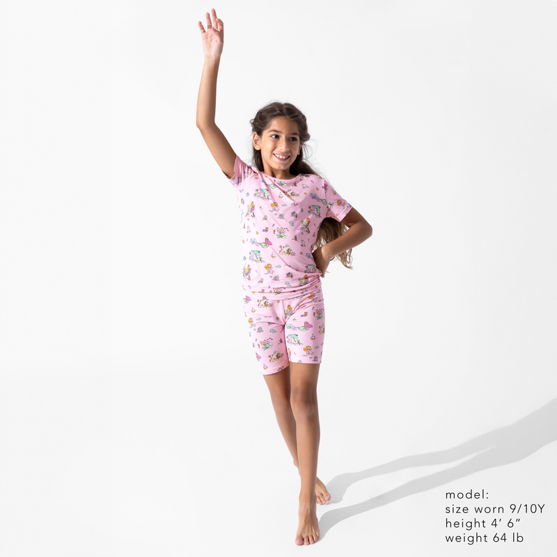 طقم بيجاما قصير للأطفال بتصميم حورية البحر والبحيرة المصنوعة من الخيزران