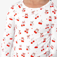 بيجامات أطفال من الخيزران بتصميم الكرز على القمة