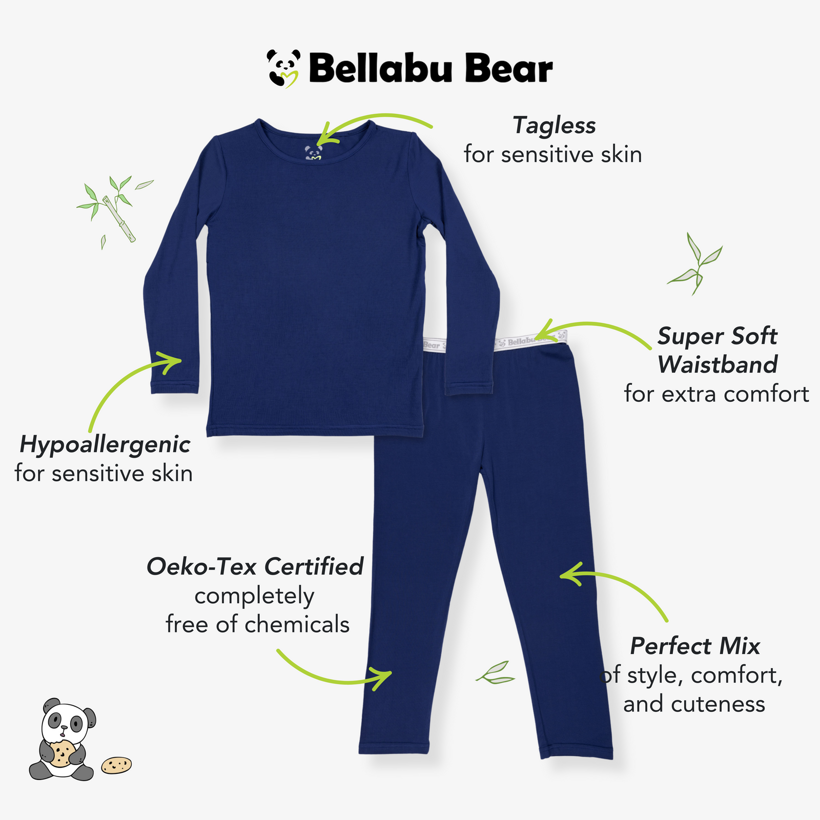 بيجامات أطفال من الخيزران الأزرق بنقشة ليلة مرصعة بالنجوم