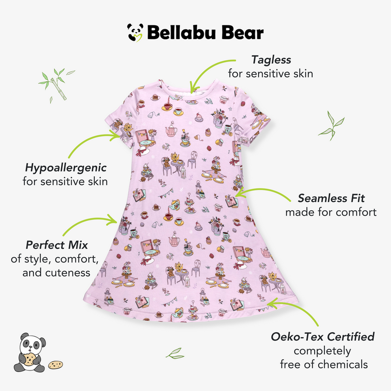 فستان قصير الأكمام للبنات من الخيزران لحفلة شاي