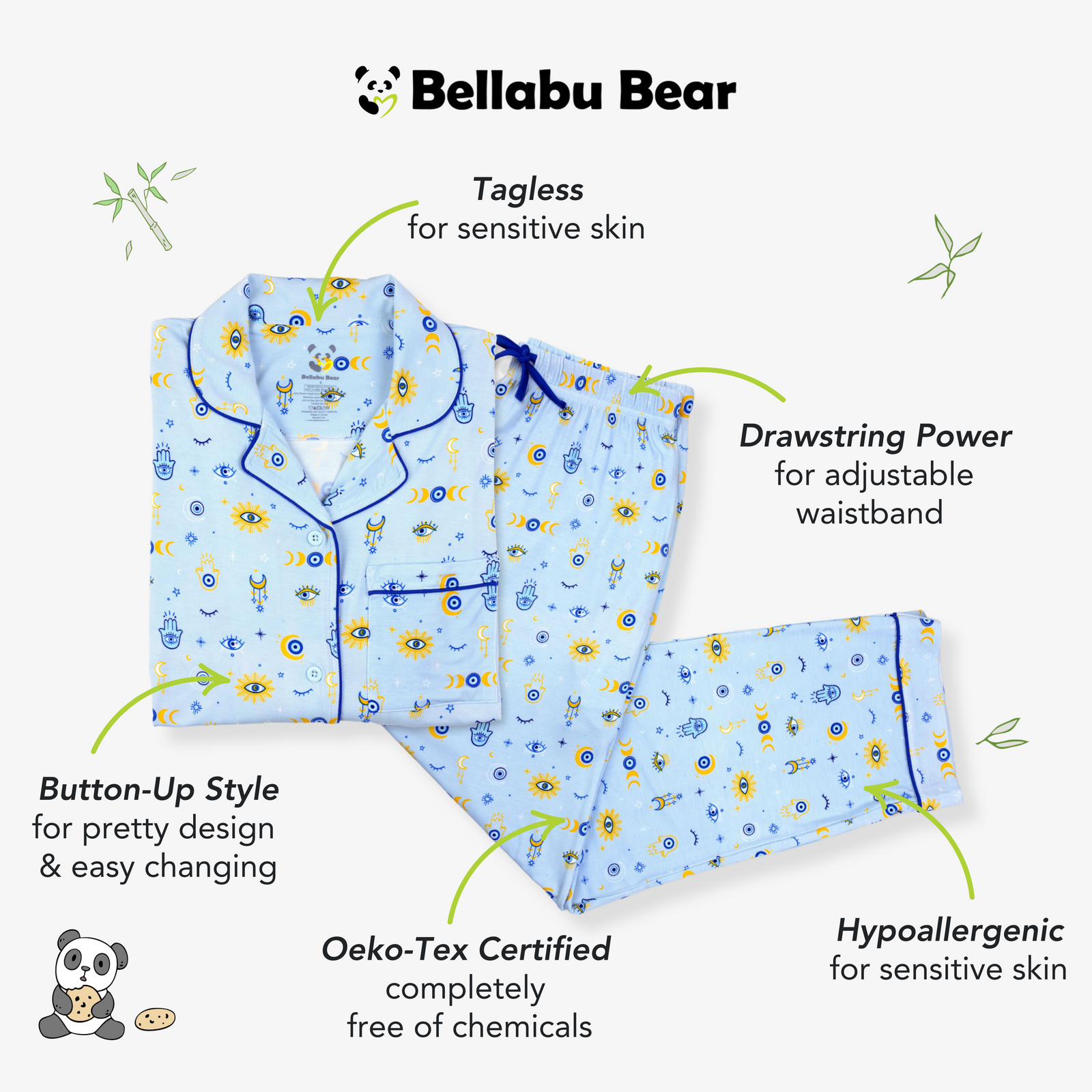 طقم بيجاما نسائي من الخيزران الأزرق من ذا آي