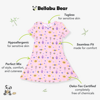 فستان قصير الأكمام للبنات من الخيزران باللون الوردي الفاتح