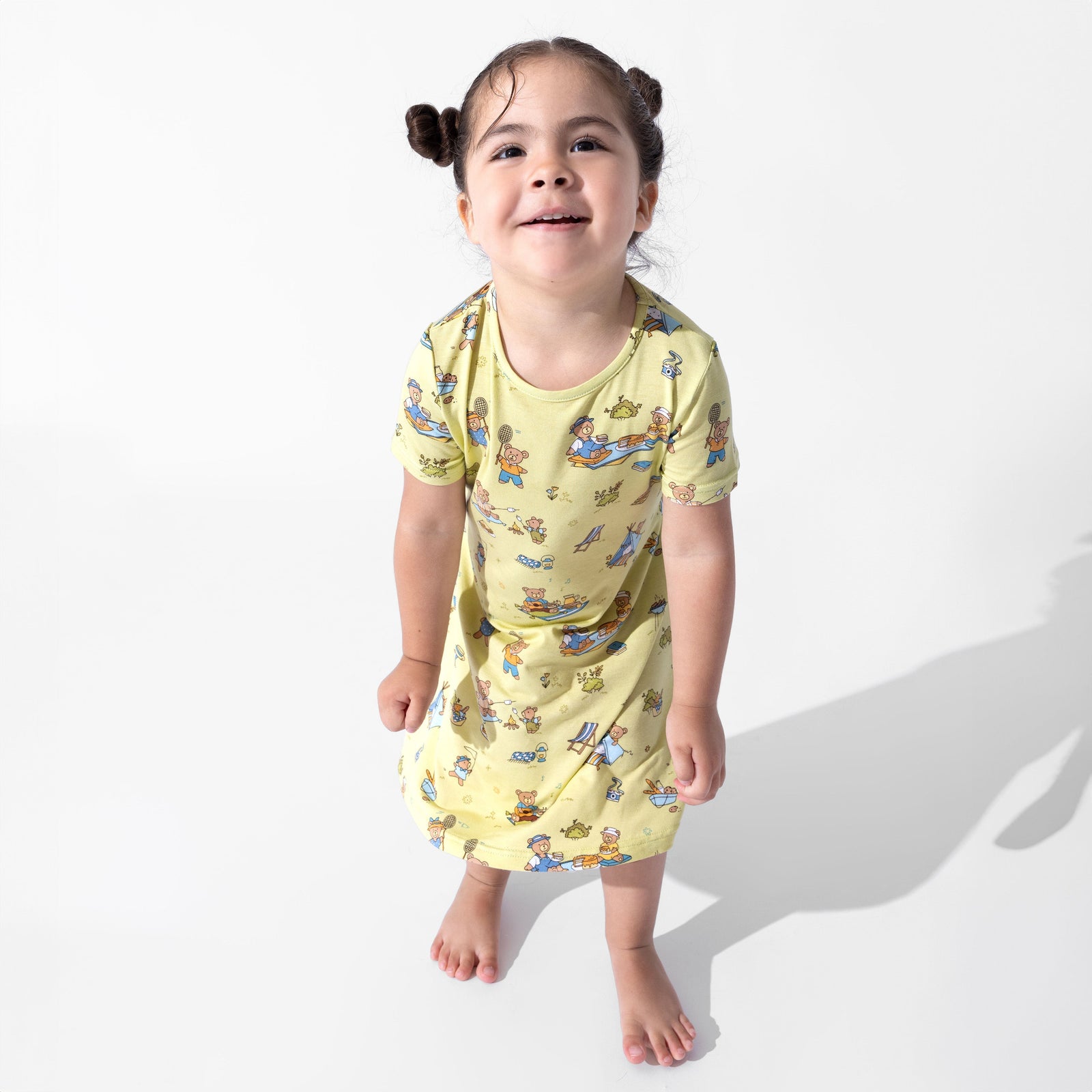 فستان بناتي قصير الأكمام من الخيزران بتصميم نزهة الدببة