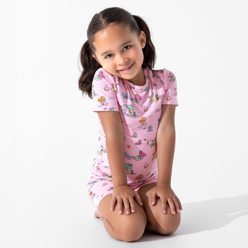 طقم بيجاما قصير للأطفال بتصميم حورية البحر والبحيرة المصنوعة من الخيزران