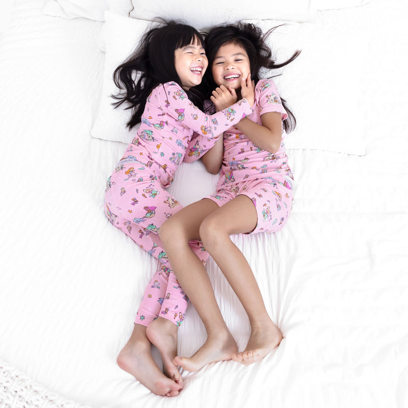 طقم بيجاما قصير للأطفال بتصميم حورية البحر والبحيرة المصنوعة من الخيزران