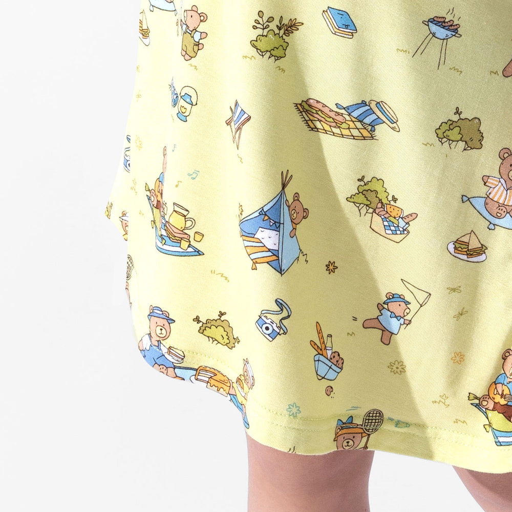 فستان بناتي قصير الأكمام من الخيزران بتصميم نزهة الدببة