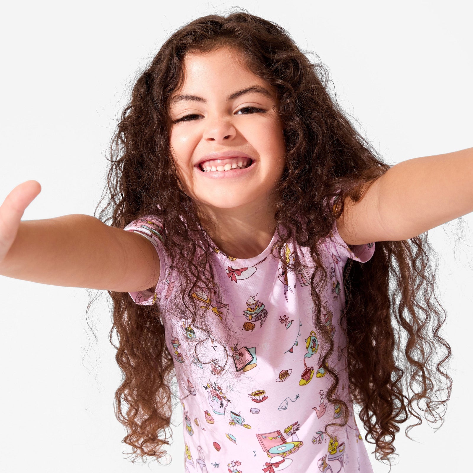 فستان قصير الأكمام للبنات من الخيزران لحفلة شاي