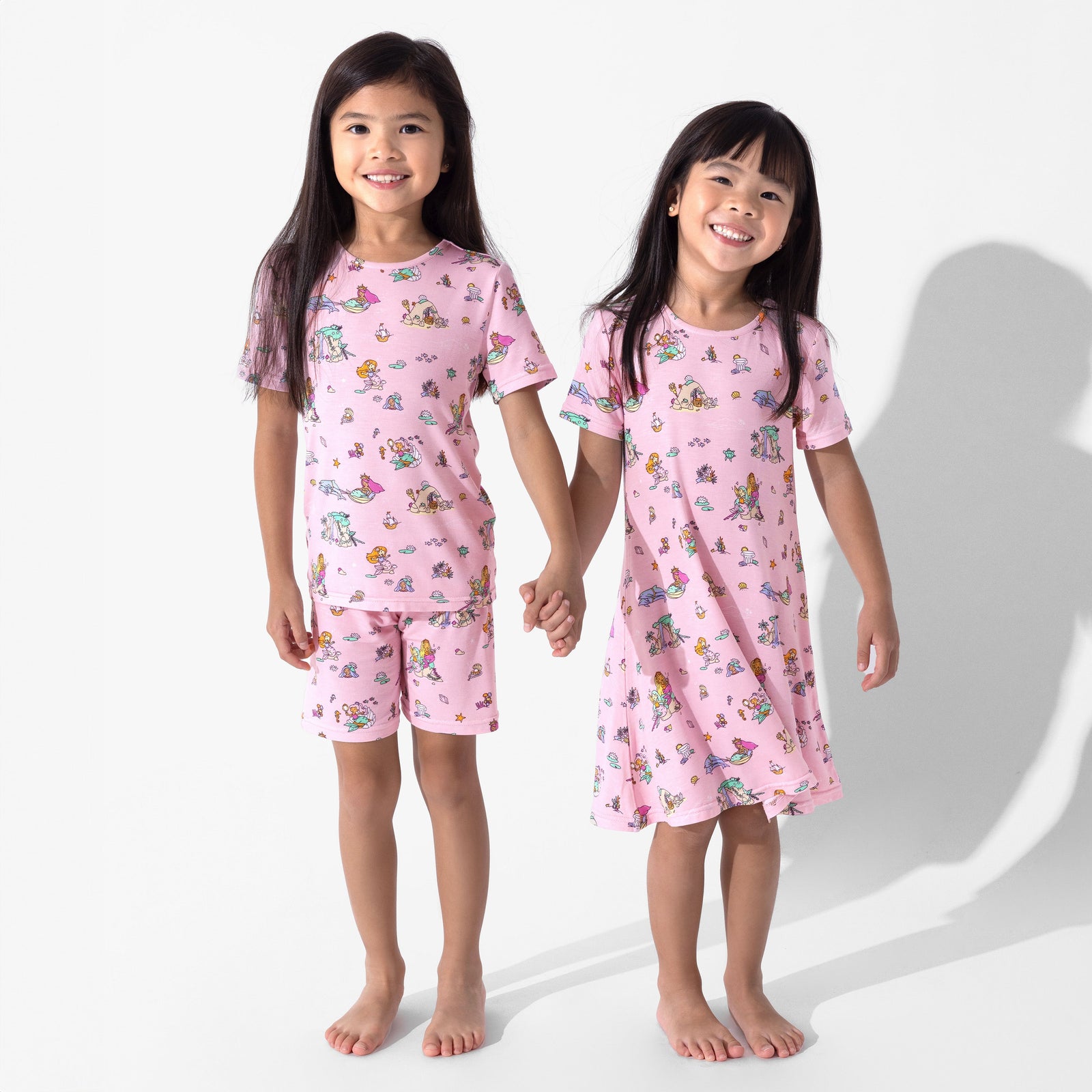 طقم بيجاما قصير للأطفال بتصميم حورية البحر والبحيرة المصنوعة من الخيزران