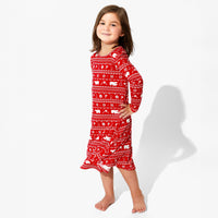 Polar Isle Red Bamboo Girls' Long Sleeve Dress