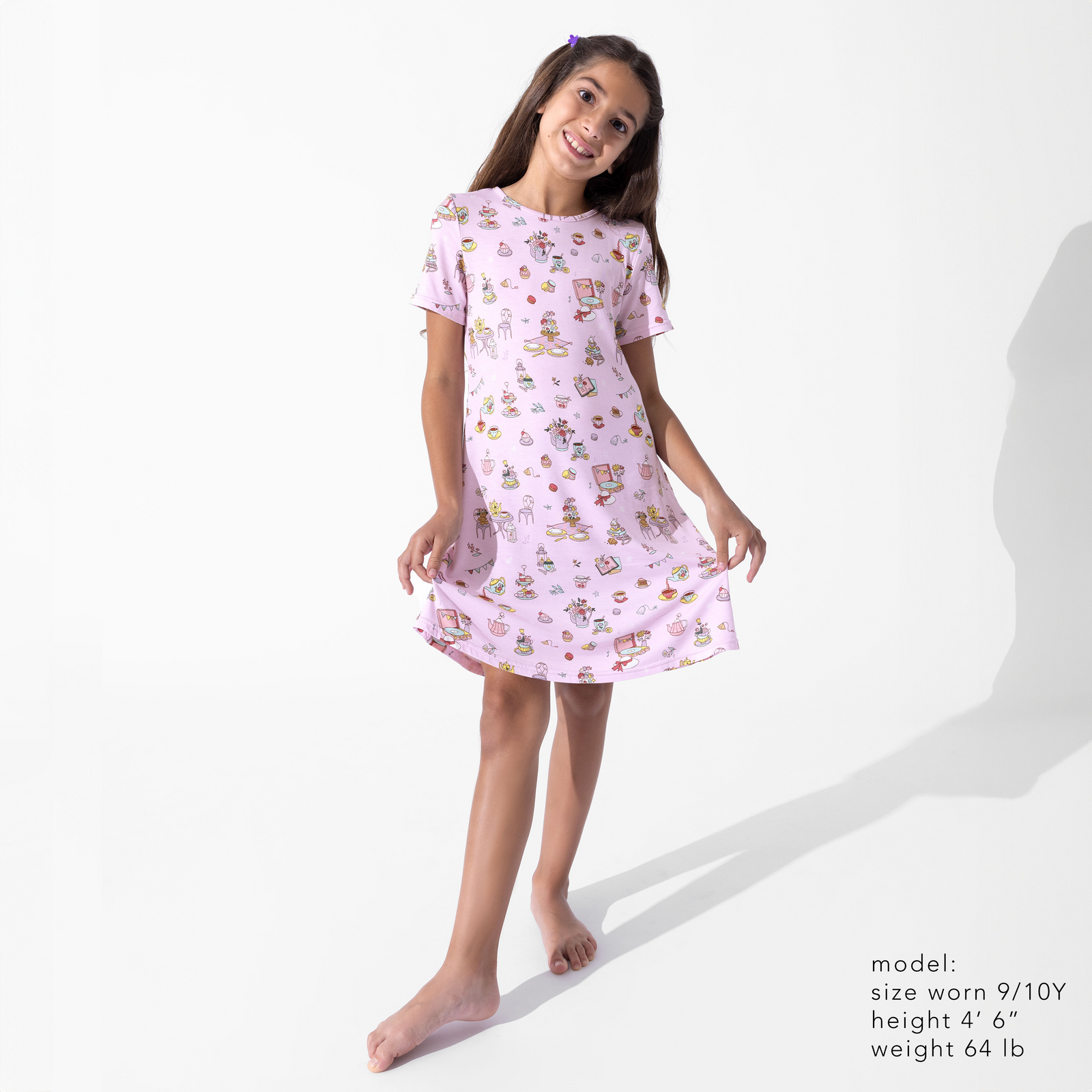 فستان قصير الأكمام للبنات من الخيزران لحفلة شاي