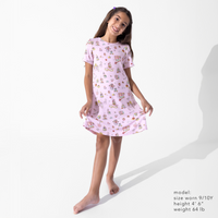 فستان قصير الأكمام للبنات من الخيزران لحفلة شاي