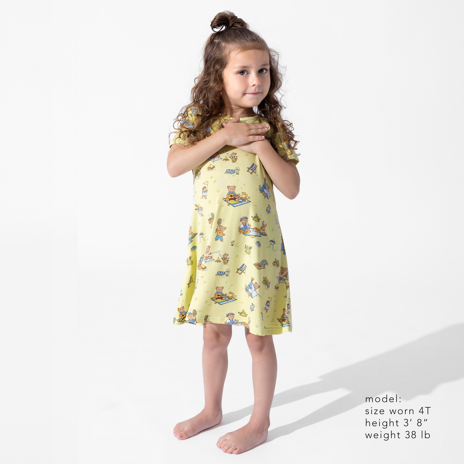 فستان بناتي قصير الأكمام من الخيزران بتصميم نزهة الدببة