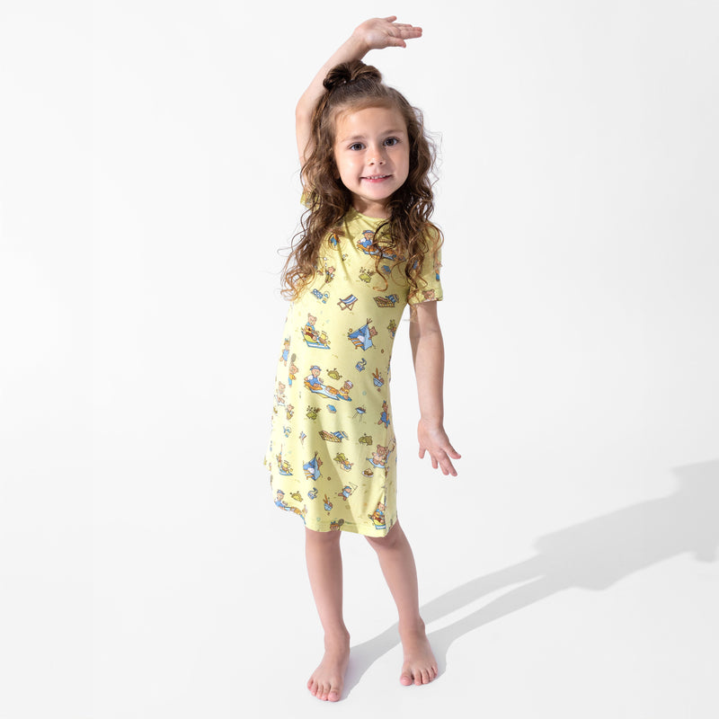 فستان بناتي قصير الأكمام من الخيزران بتصميم نزهة الدببة