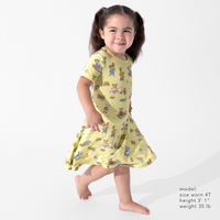 فستان بناتي قصير الأكمام من الخيزران بتصميم نزهة الدببة