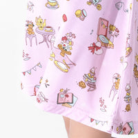 فستان قصير الأكمام للبنات من الخيزران لحفلة شاي