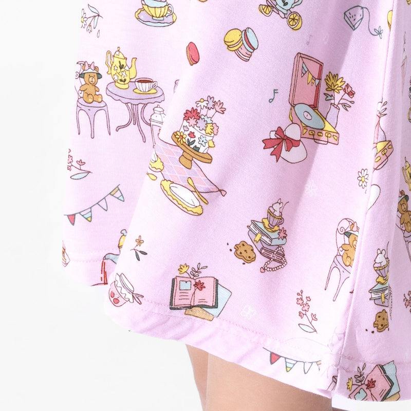 فستان قصير الأكمام للبنات من الخيزران لحفلة شاي