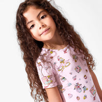 فستان قصير الأكمام للبنات من الخيزران لحفلة شاي