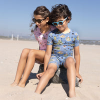 طقم بيجاما قصير للأطفال بتصميم حورية البحر والبحيرة المصنوعة من الخيزران